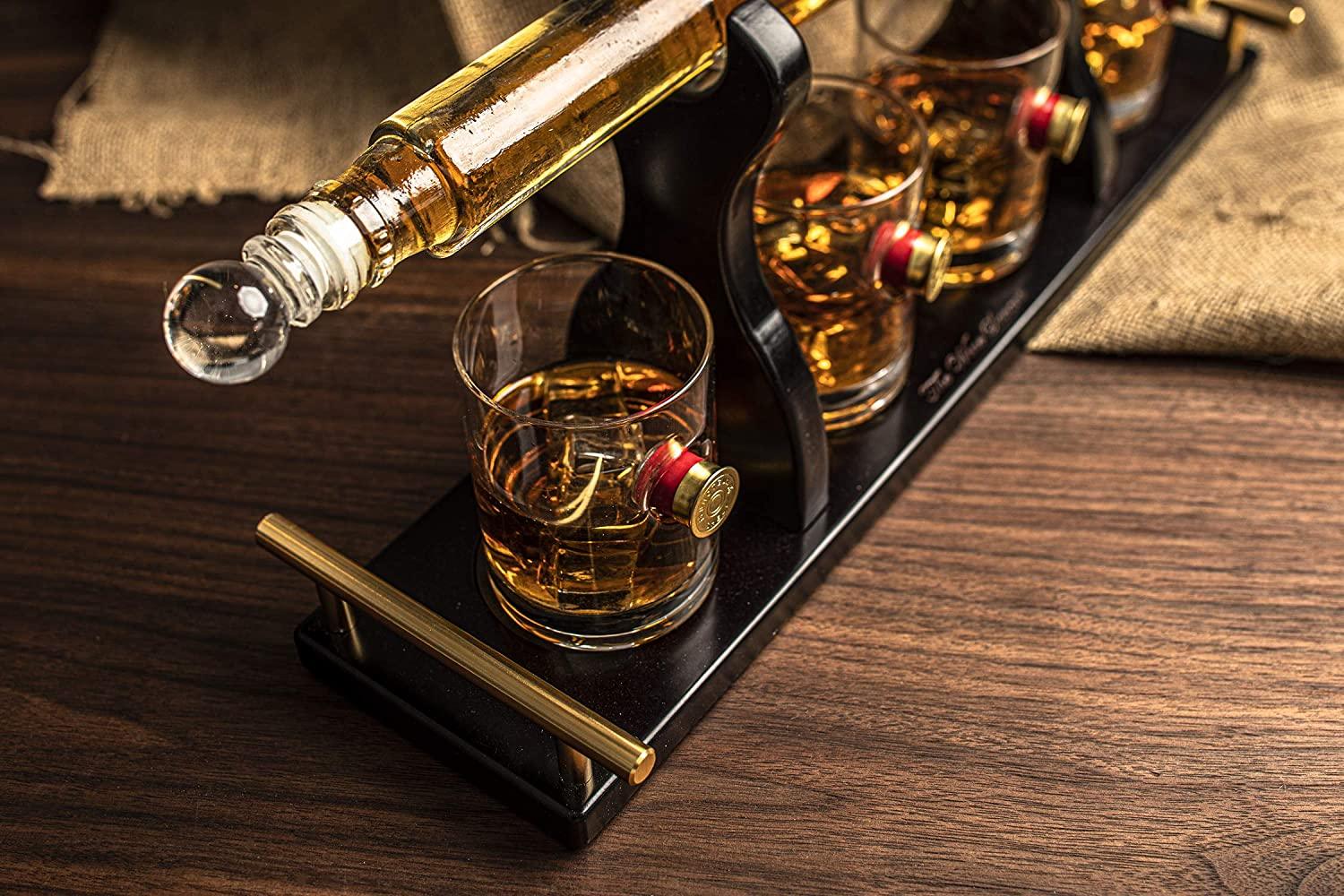 Shotgun Gun Large Whiskey & Wine Decanter Set Bullet Glasses - Limited Edition Elegant Rifle Gun Whiskey Decanter 22.5
