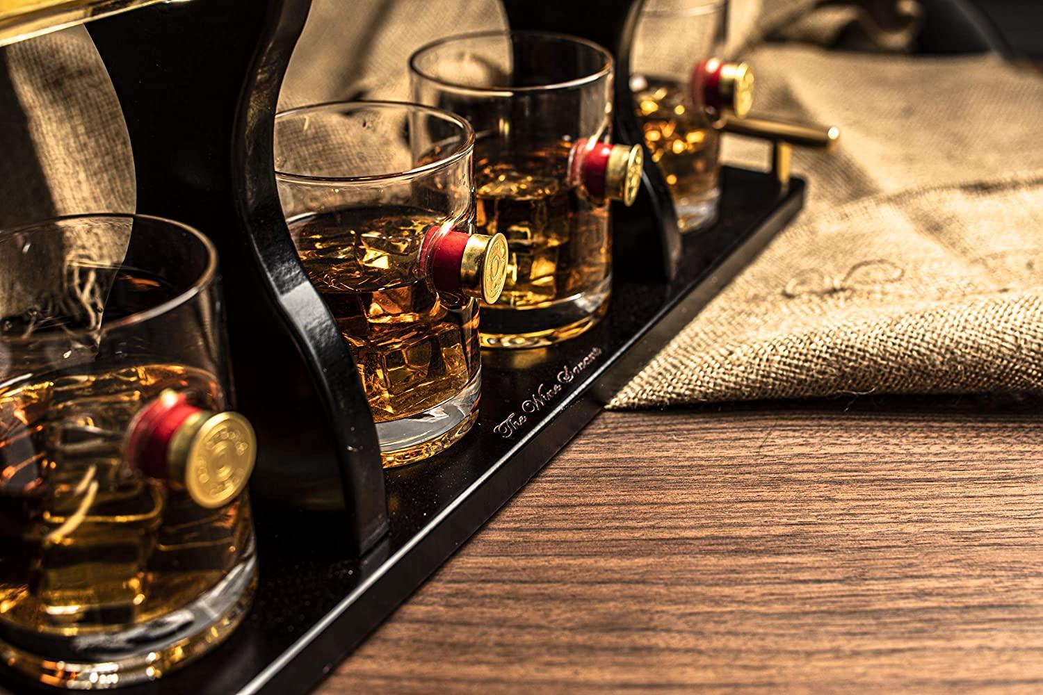 Shotgun Gun Large Whiskey & Wine Decanter Set Bullet Glasses - Limited Edition Elegant Rifle Gun Whiskey Decanter 22.5