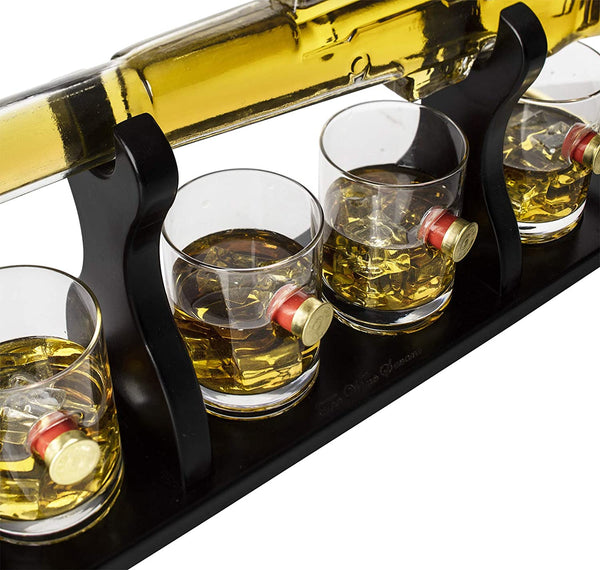 Shotgun Gun Large Whiskey & Wine Decanter Set Bullet Glasses - Limited Edition Elegant Rifle Gun Whiskey Decanter 22.5