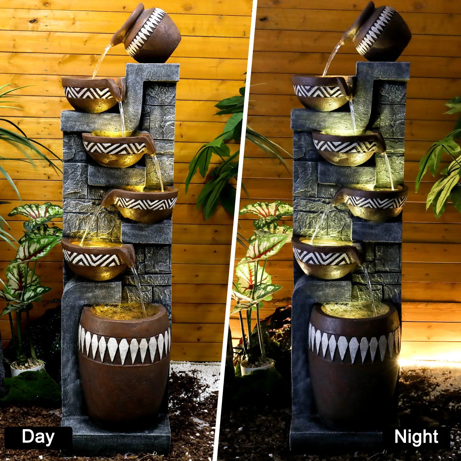 Resin Bohemian 6 Tier Tall Outdoor Water Fountain with LED