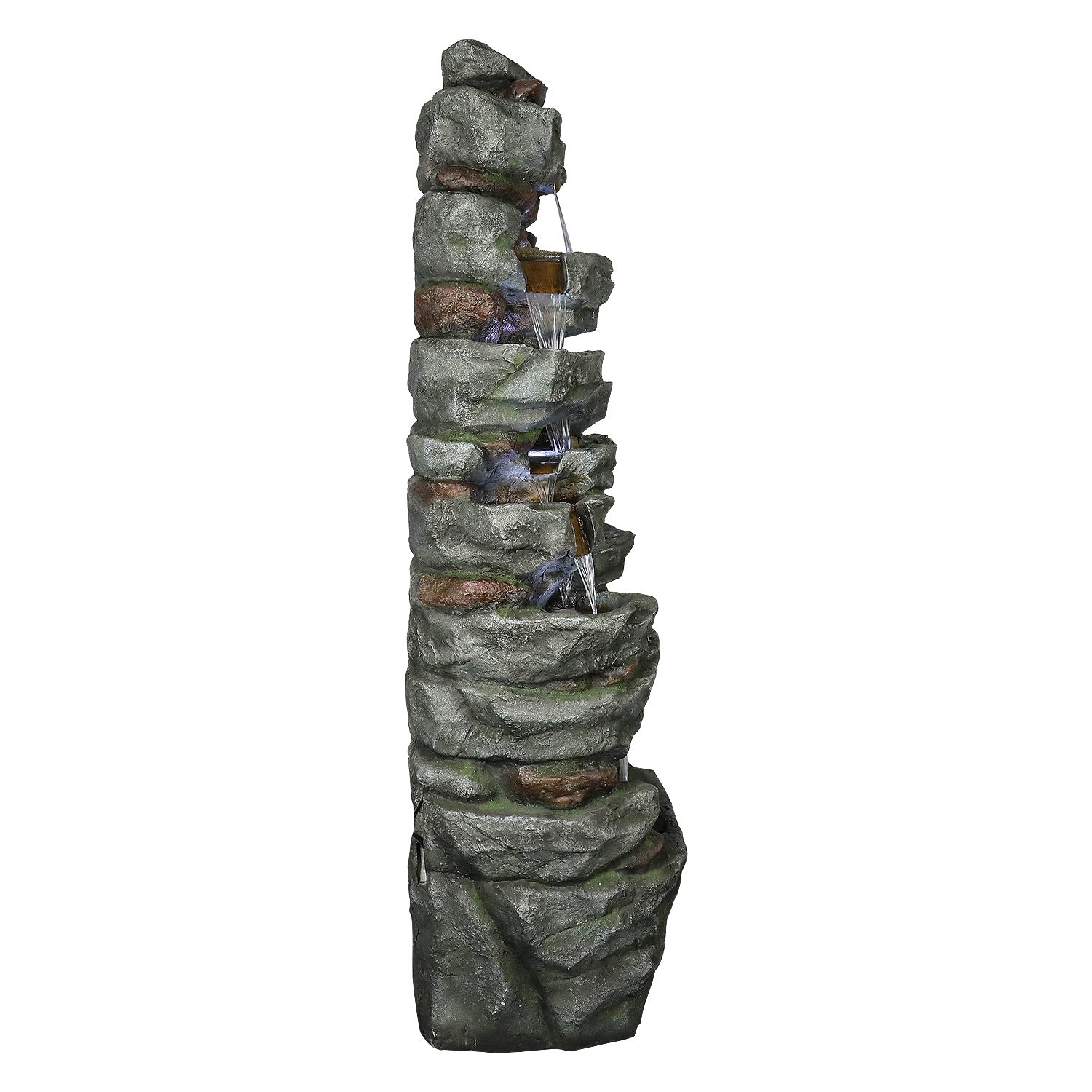 Resin Cliffside Rock Large Outdoor Water Fountain with LED