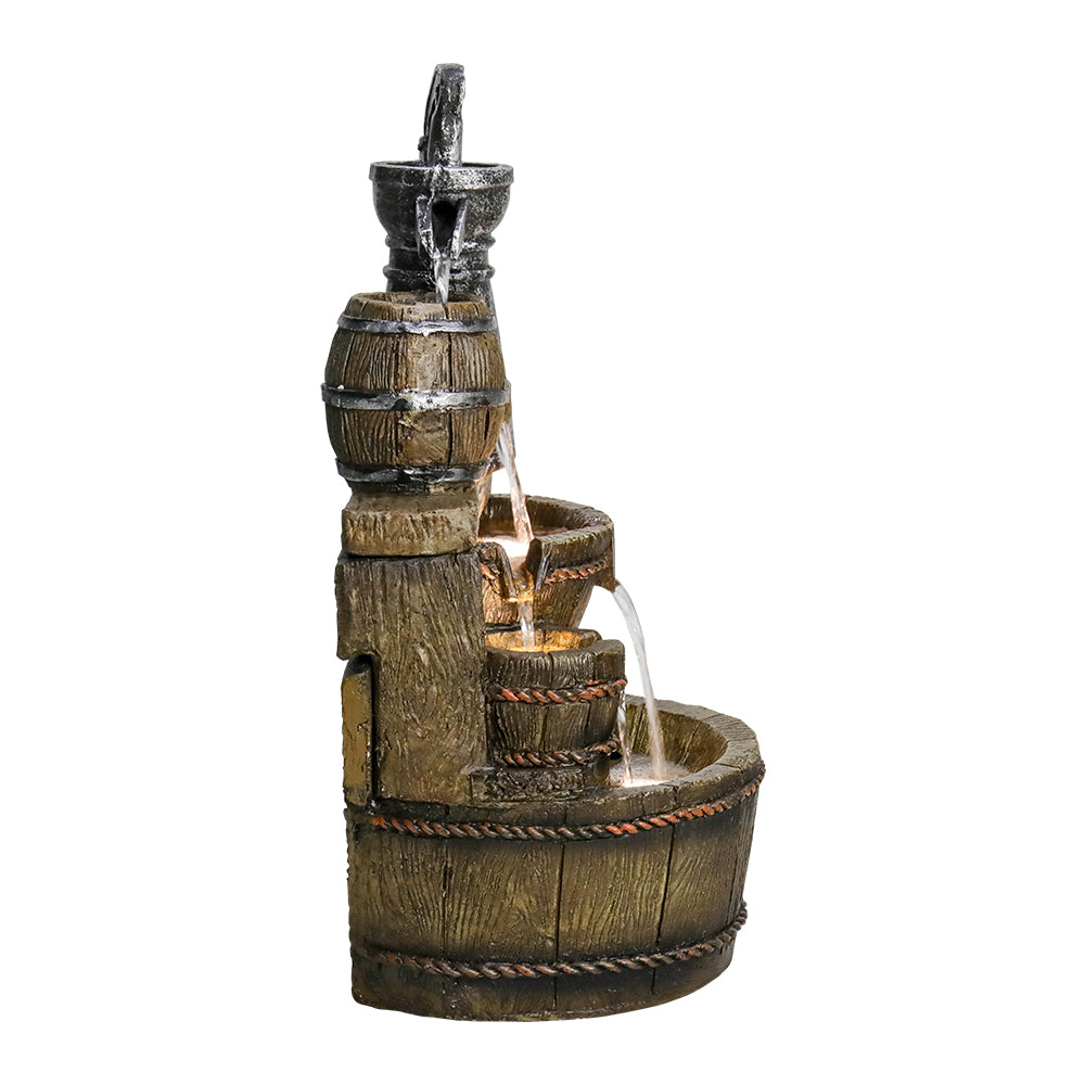 Resin Broken Barrel Rustic Outdoor Fountain 25 Inch LED