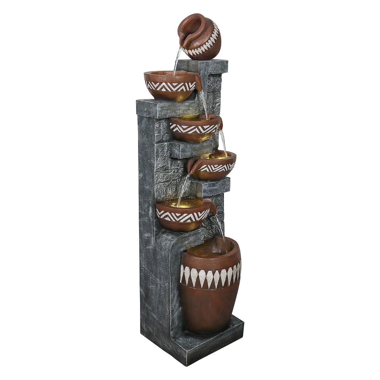 Resin Bohemian 6 Tier Tall Outdoor Water Fountain with LED
