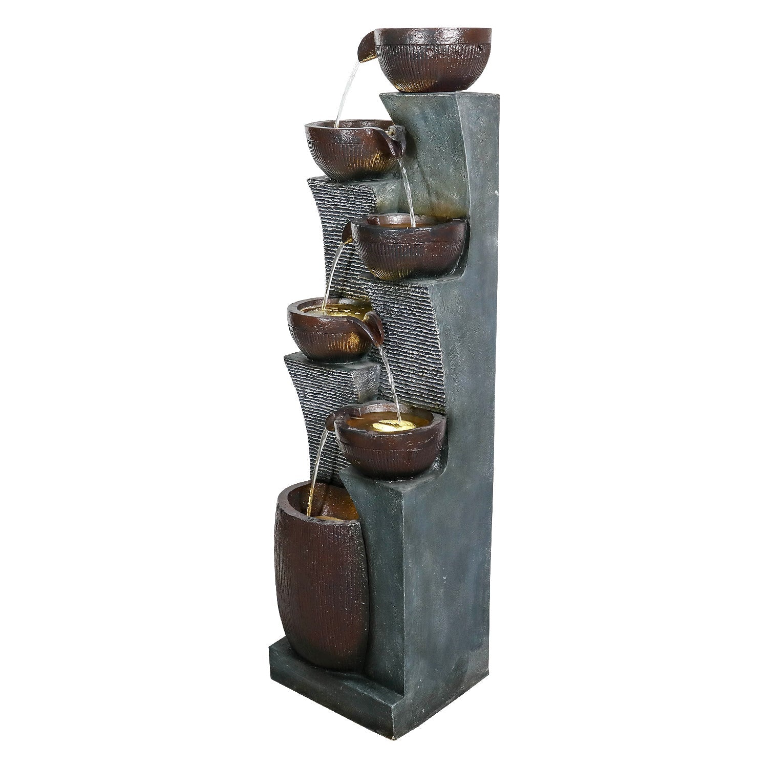 Resin 6 Tier Outdoor Water Fountain Pottery Bowls 53 in