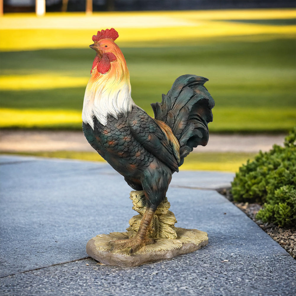Concrete Rooster Statue Hand Painted Farmhouse 22 In