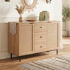 Sideboard Buffet Cabinet Rustic Farmhouse Coffee Bar Table with 2 Rattan Doors and 3 Drawers-Natural