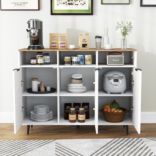 Sideboard Buffet Cabinet Kitchen Storage Cabinet with 5-Position Adjustable Shelves-White