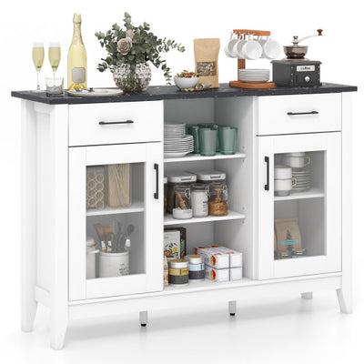 Sideboard Buffet Cabinet with 2 Drawers and 4 Adjustable Shelves-White