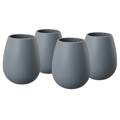 Unbreakable Silicone Stemless Wine Glassware | Set of 4 | Reusable & Shatterproof Tumbler Drinkware for Wine, Water, Cocktails, Champagne Glass for Parties, Camping, Beaches, Boats - (Dark Grey)