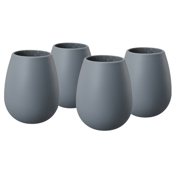 Unbreakable Silicone Stemless Wine Glassware | Set of 4 | Reusable & Shatterproof Tumbler Drinkware for Wine, Water, Cocktails, Champagne Glass for Parties, Camping, Beaches, Boats - (Dark Grey)