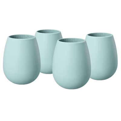 Unbreakable Silicone Stemless Wine Glassware | Set of 4 | Reusable & Shatterproof Tumbler Drinkware for Wine, Water, Cocktails, Champagne Glass for Parties, Camping, Beaches, Boats - (Light Blue)