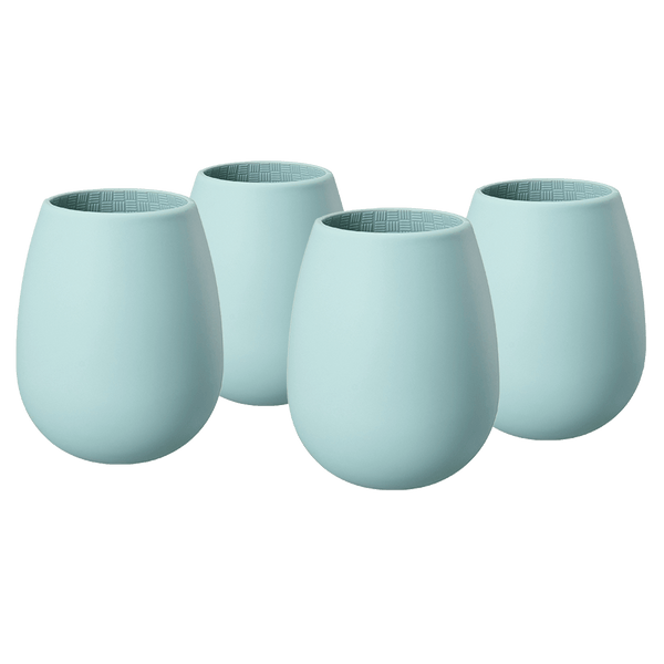 Unbreakable Silicone Stemless Wine Glassware | Set of 4 | Reusable & Shatterproof Tumbler Drinkware for Wine, Water, Cocktails, Champagne Glass for Parties, Camping, Beaches, Boats - (Light Blue)