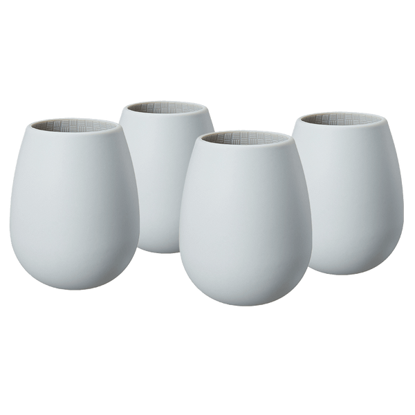 Unbreakable Silicone Stemless Wine Glassware | Set of 4 | Reusable & Shatterproof Tumbler Drinkware for Wine, Water, Cocktails, Champagne Glass for Parties, Camping, Beaches, Boats - (Light Grey)