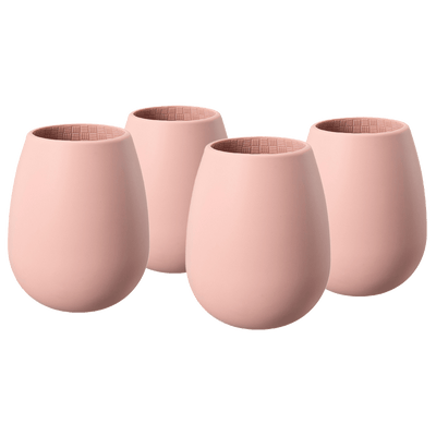 Unbreakable Silicone Stemless Wine Glassware | Set of 4 | Reusable & Shatterproof Tumbler Drinkware for Wine, Water, Cocktails, Champagne Glass for Parties, Camping, Beaches, Boats - (Pink)