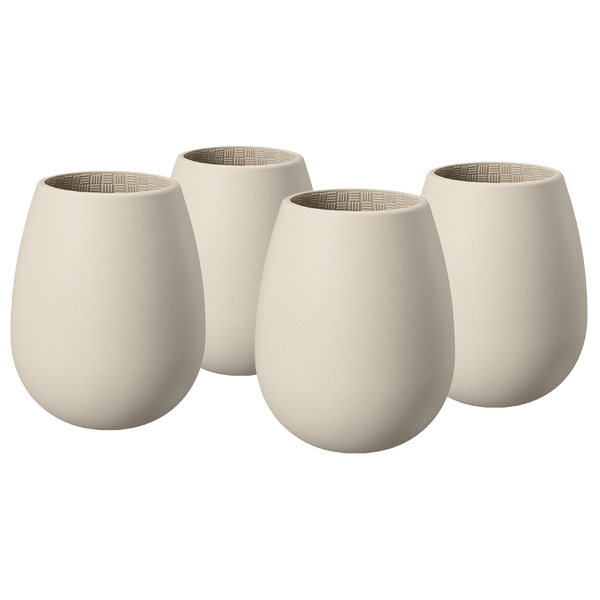 Unbreakable Silicone Stemless Wine Glassware | Set of 4 | Reusable & Shatterproof Tumbler Drinkware for Wine, Water, Cocktails, Champagne Glass for Parties, Camping, Beaches, Boats - (Tan)