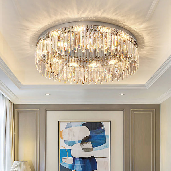 Silver Round Crystal Ceiling Lamp