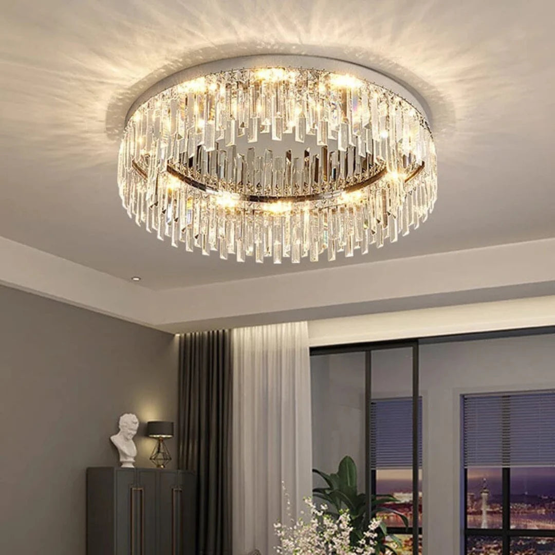 Silver Round Crystal Ceiling Lamp