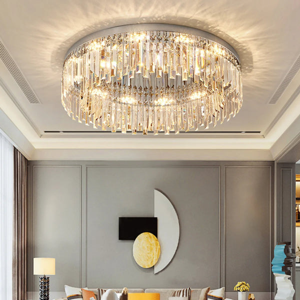 Silver Round Crystal Ceiling Lamp