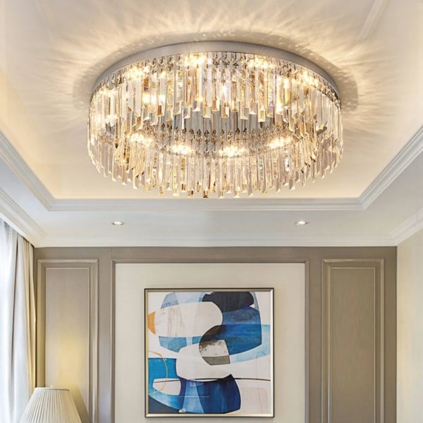 Silver Round Crystal Ceiling Lamp