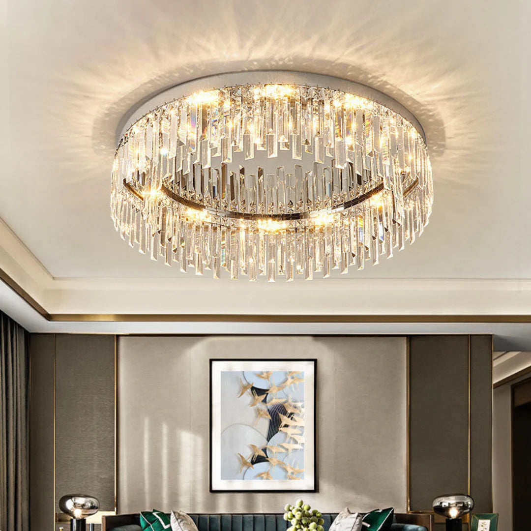 Silver Round Crystal Ceiling Lamp