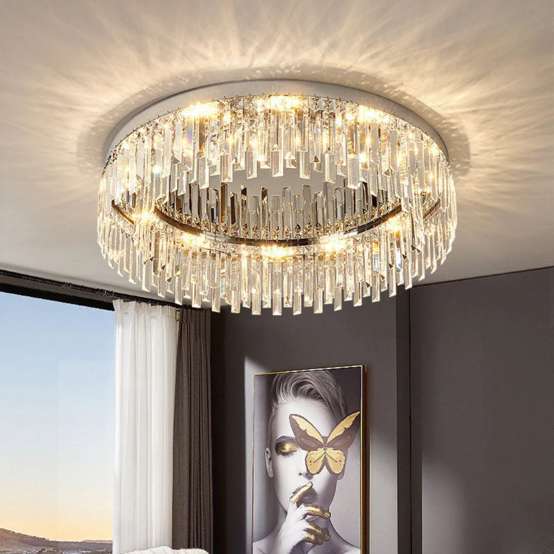 Silver Round Crystal Ceiling Lamp