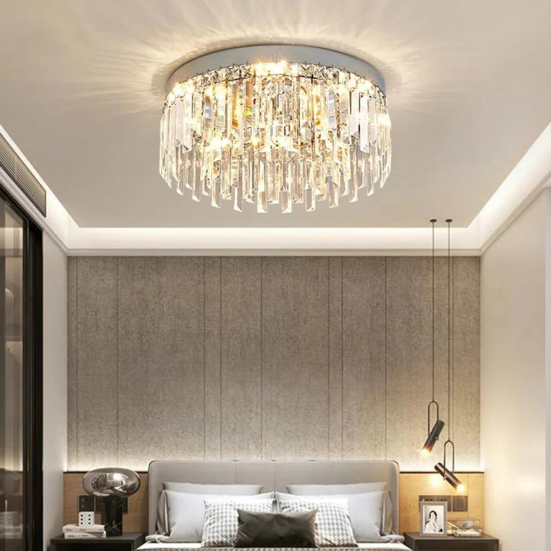 Silver Round Crystal Ceiling Lamp
