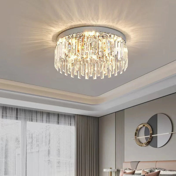 Silver Round Crystal Ceiling Lamp