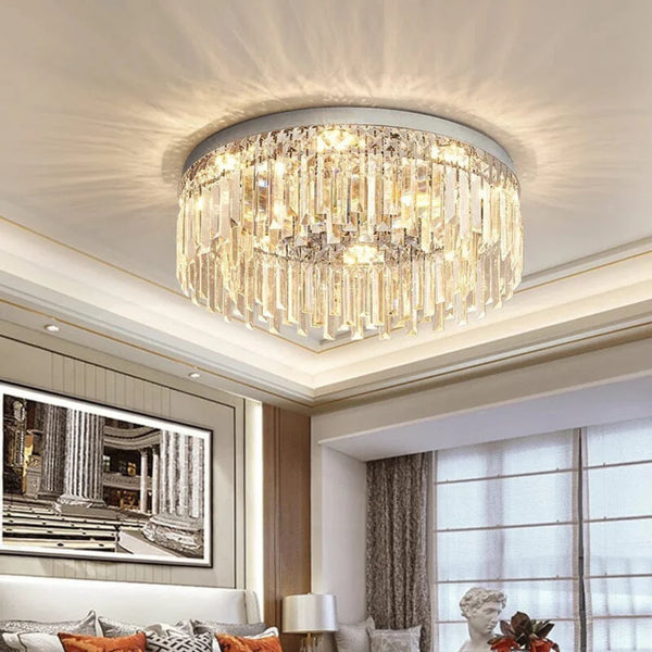 Silver Round Crystal Ceiling Lamp