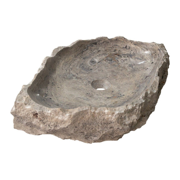 Silver Travertine Rustic Natural Stone Vessel Sink Polished Interior Hand Chiseled Exterior (W)16
