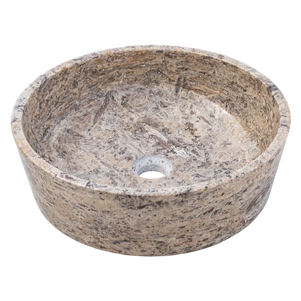 Silver Latte Travertine Natural Stone Vessel Sink Filled and Polished (D)16