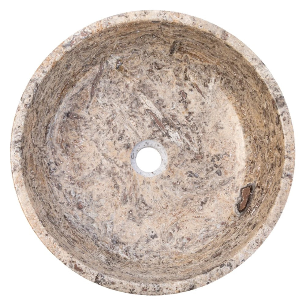 Silver Latte Travertine Natural Stone Vessel Sink Filled and Polished (D)16