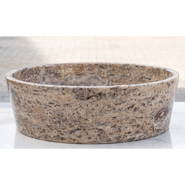 Silver Latte Travertine Natural Stone Vessel Sink Filled and Polished (D)16