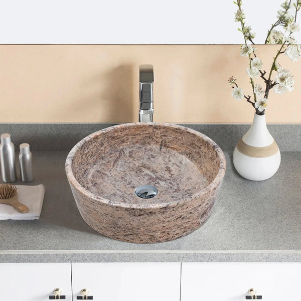 Silver Latte Travertine Natural Stone Above Vanity Bathroom Sink Polished (D)16