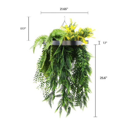 Artificial Hanging Plant Chandelier – Bright Tropical Foliage Circular Ring (15.75in) Silver Frame – UV Resistant