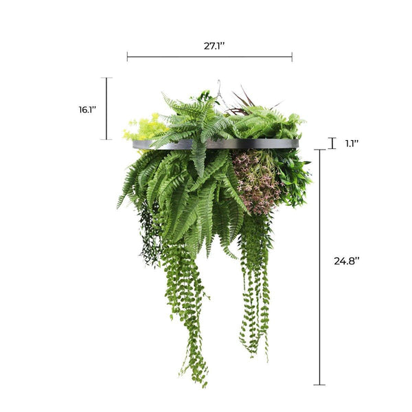Artificial Hanging Plant Chandelier – Tropical Foliage Circular Ring (23.5in) Silver Frame – UV Resistant