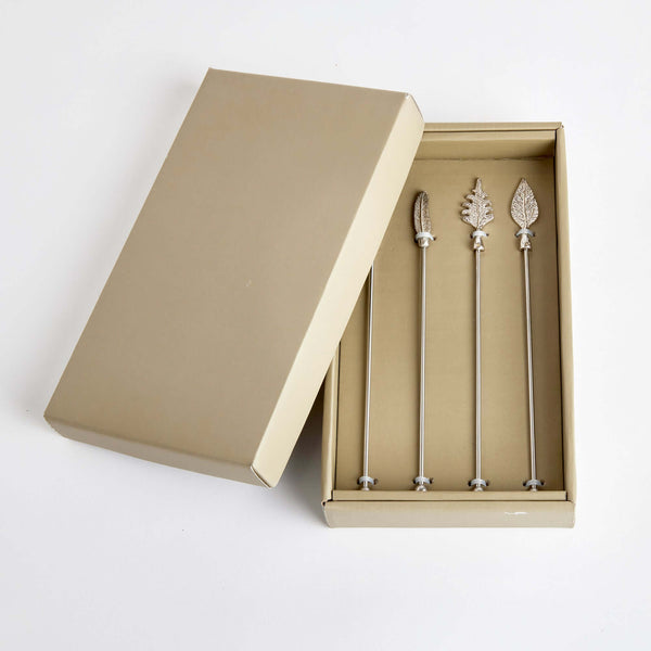Silver Leaf Stainless Steel Swizzle Stick Set