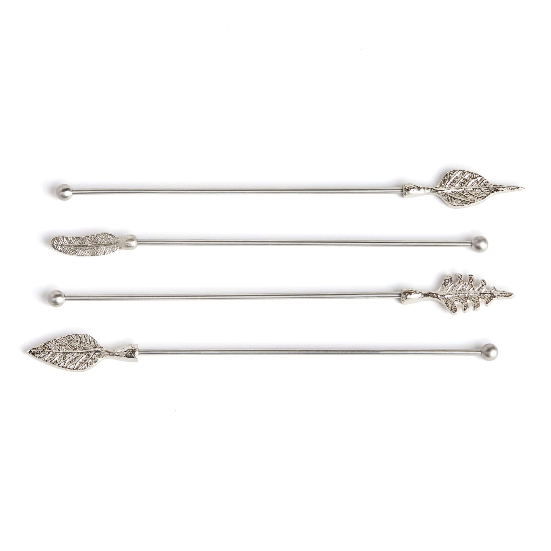Silver Leaf Stainless Steel Swizzle Stick Set