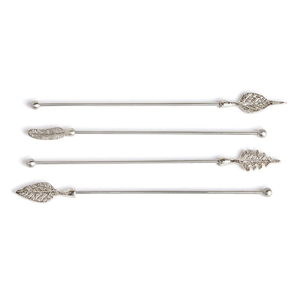 Silver Leaf Stainless Steel Swizzle Stick Set