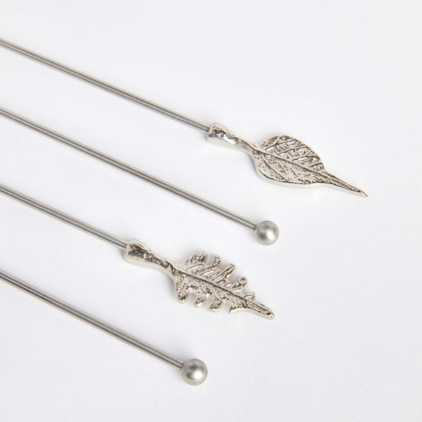 Silver Leaf Stainless Steel Swizzle Stick Set