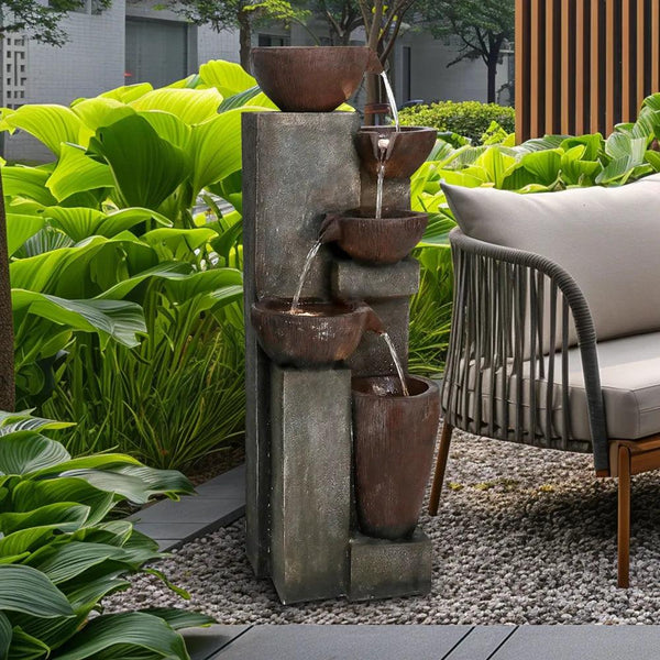 Resin Diagonal Cascading Floor Fountain Outdoor 40 in