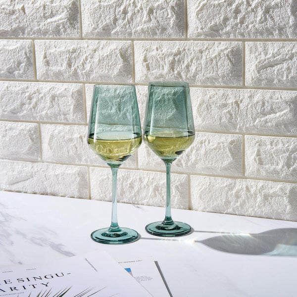 Tonal Stemmed Wine Glassware, Forest Green, Set of 2