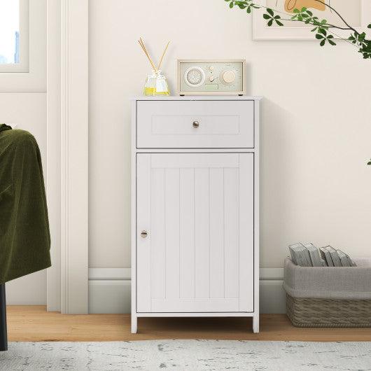 Single Door Bathroom Cabinet with Adjustable Shelf and Drawer-White