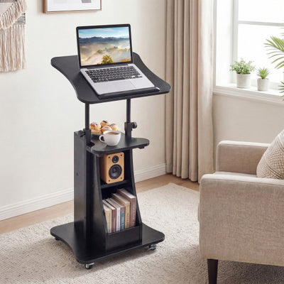 Sit-to-Stand Laptop Desk Cart Height Adjustable with Storage-Black