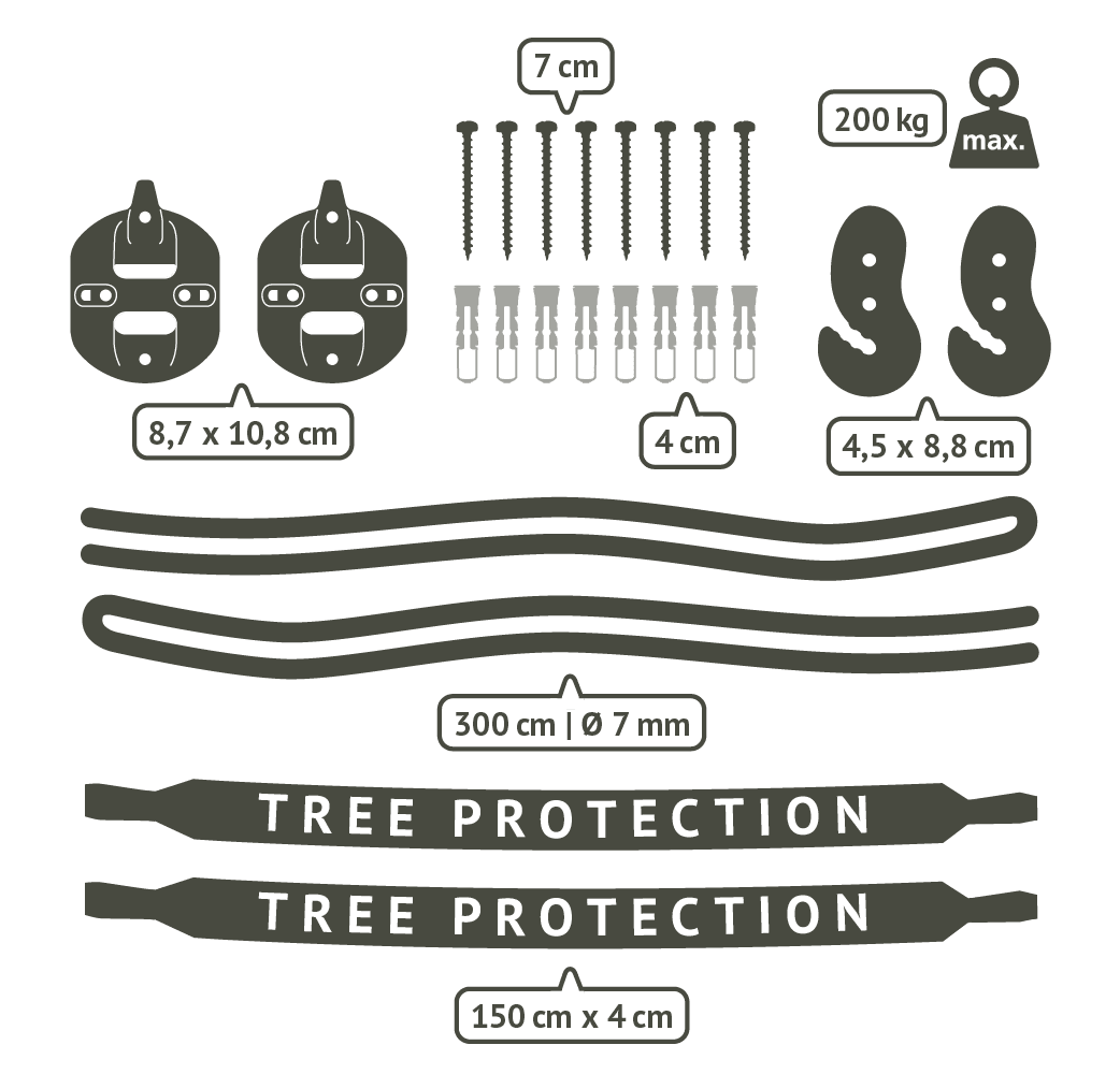 FlexMount 2point Black – Universal Suspension Set for Hammocks & Hammock Chairs (2-point)