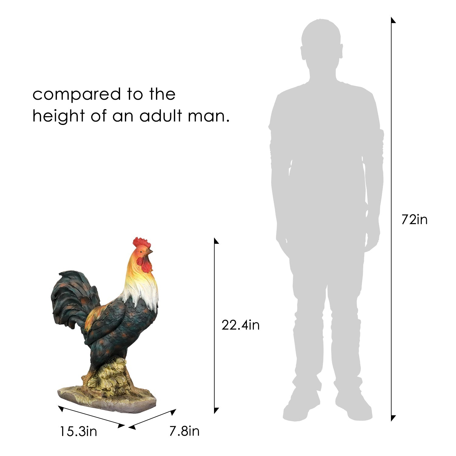 Concrete Rooster Statue Hand Painted Farmhouse 22 In