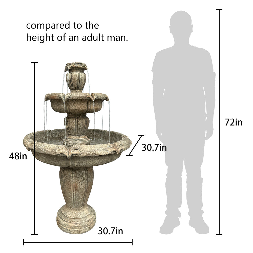 Concrete 3 Tier Water Fountain Large Estate