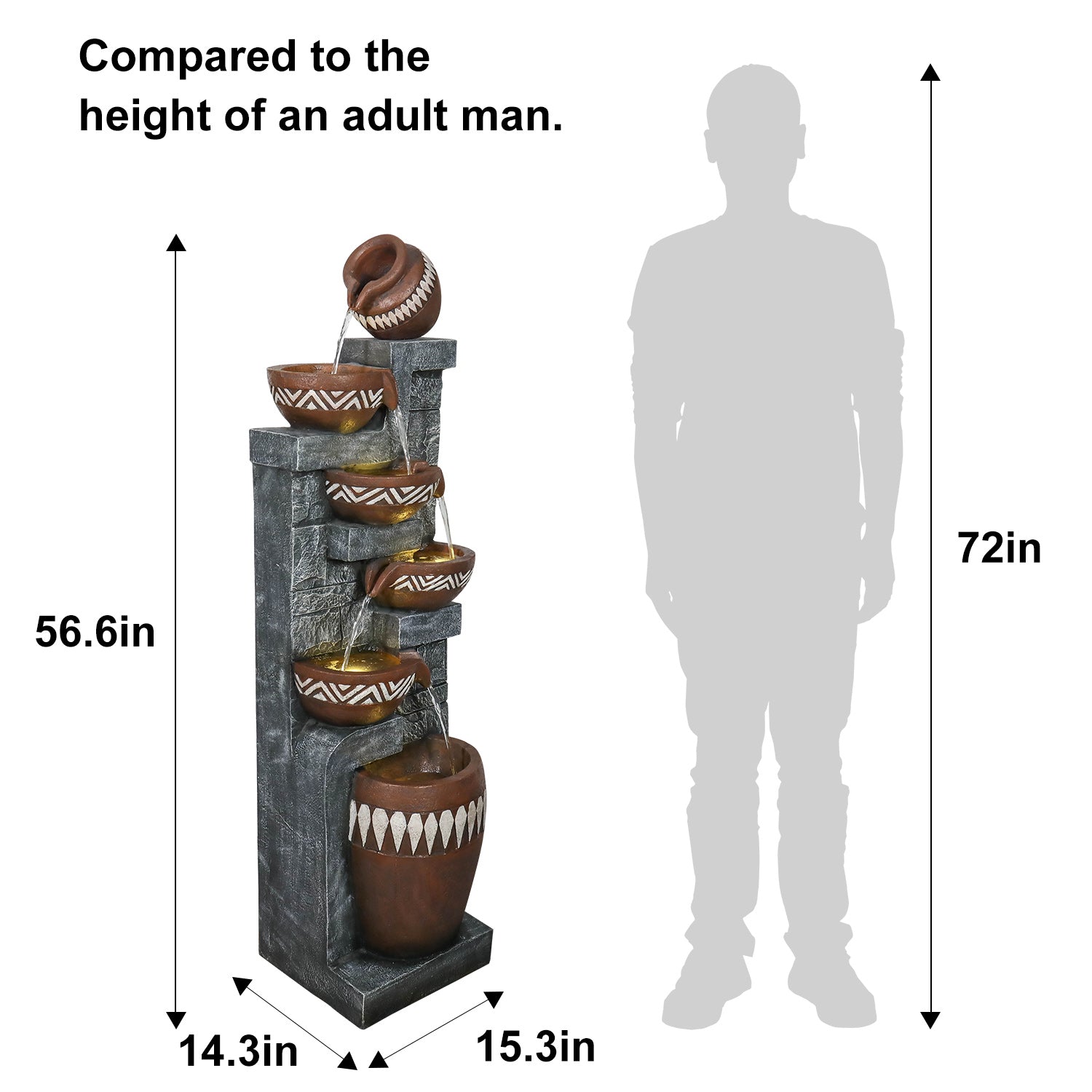 Resin Bohemian 6 Tier Tall Outdoor Water Fountain with LED