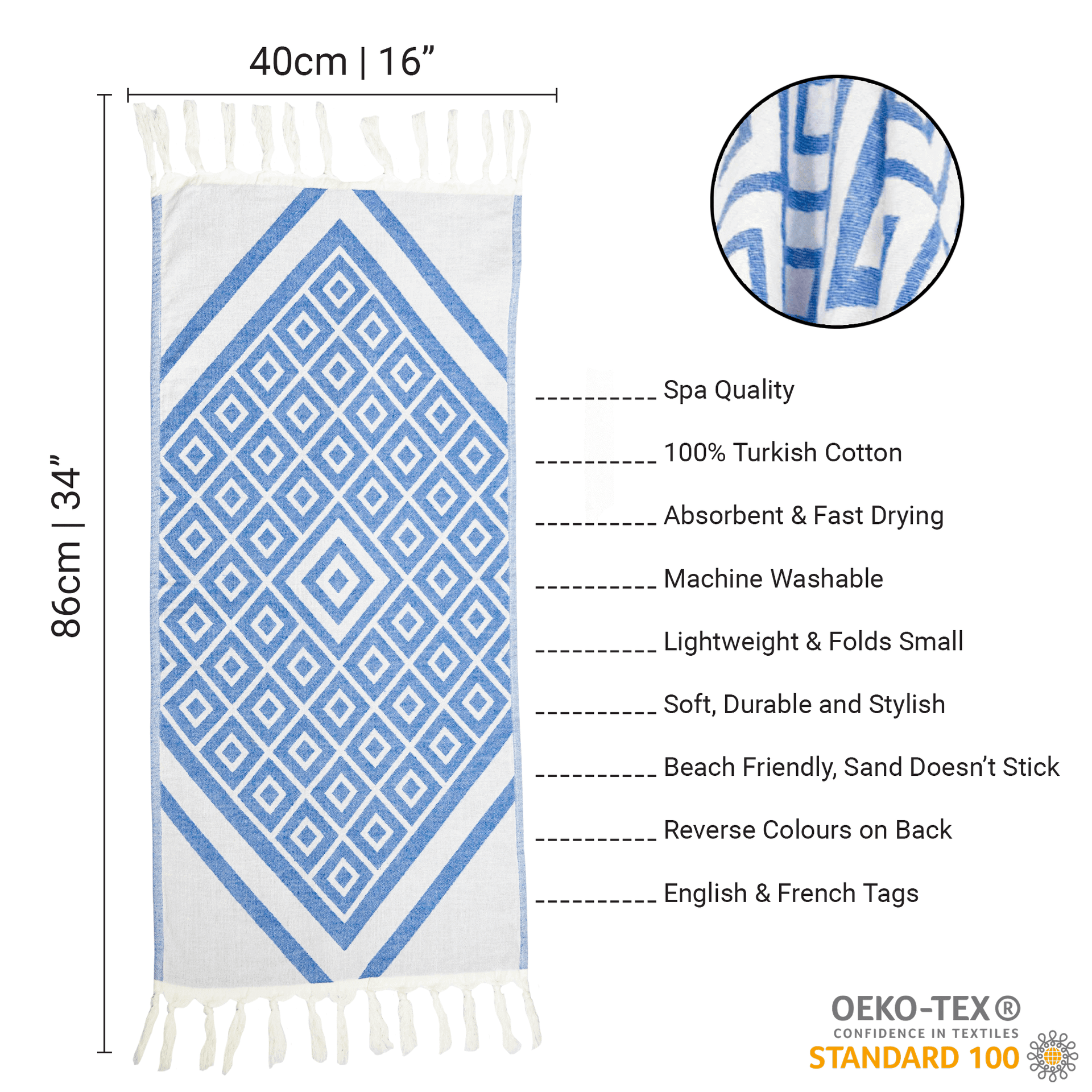 Turkish Towel | Hand Towel | Blue + White