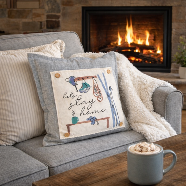 NEW! SQUARE BUNDLE SET: TICKING STRIPES PILLOW (comes with foam insert and these 3 panels in back pocket); throw pillow Winter : SKI BENCH, HEARTS, PRESSED FLOWERS