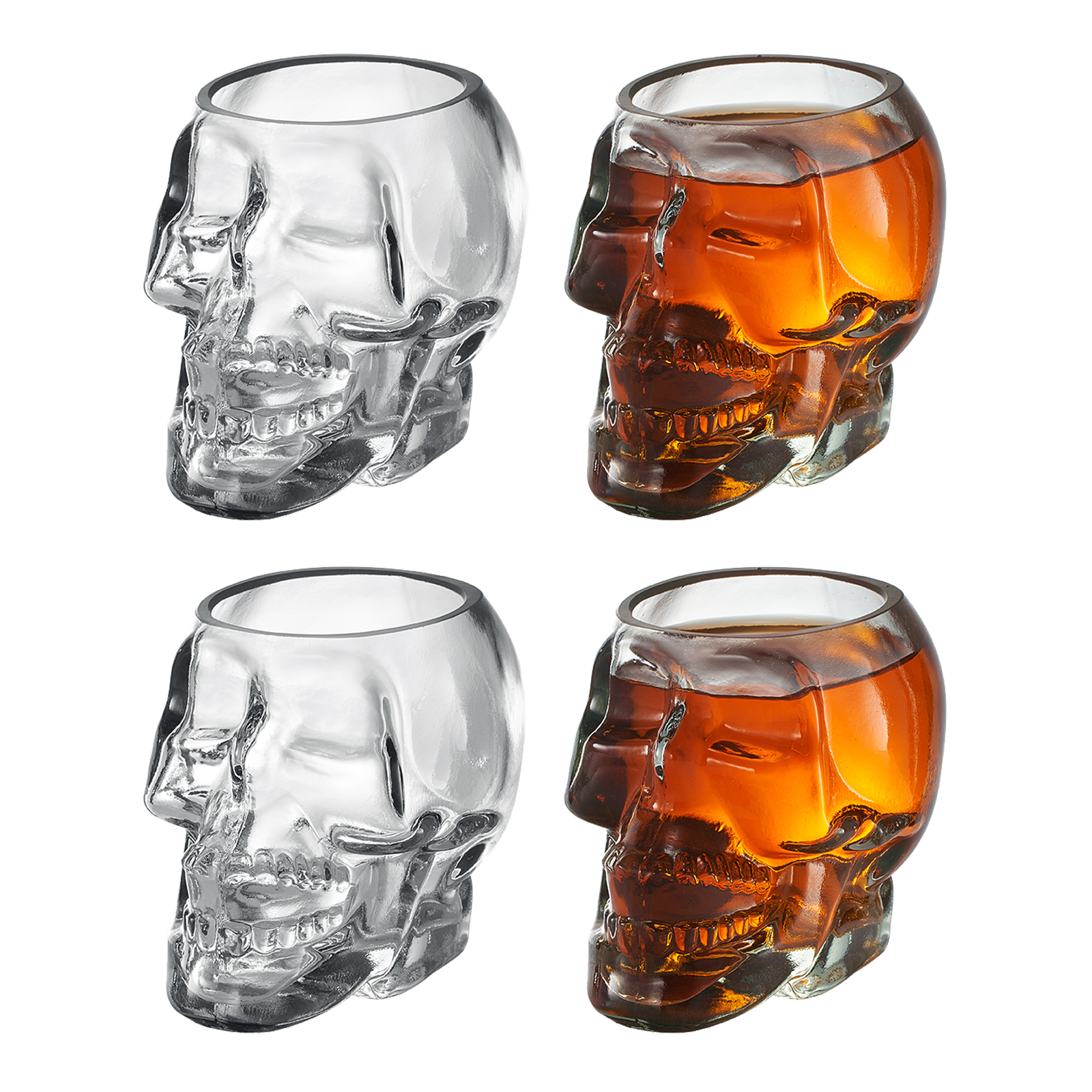 Monkey and Heroes Extra Large Skull Shot Glasses Set of 4, Use Skull Head Cup For A Whiskey, Scoth and Vodka Shot Glass, 3 Ounces